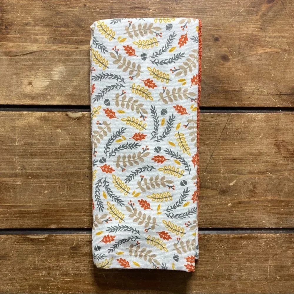 NWT Kitchen Towels Set of 2 Thanksgiving Fall Home Decor Orange White